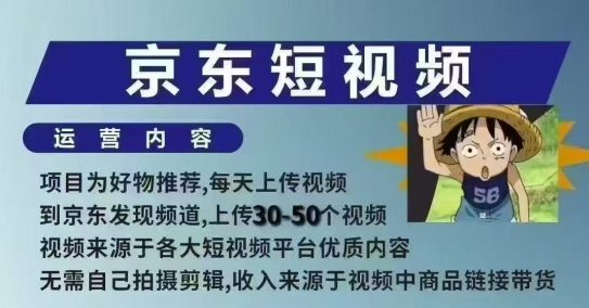 京东短视频带货课，无需自己拍摄剪辑，保姆式教学，两天快速上手-阿瑞网创