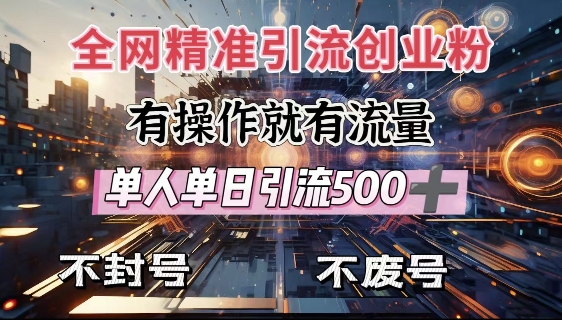全网独家引流创业粉，有操作就有流量，单人单日引流500+，不封号、不费号-阿瑞网创