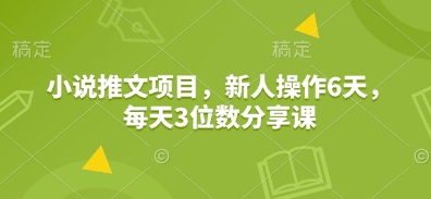 小说推文项目，新人操作6天，每天3位数分享课-阿瑞网创